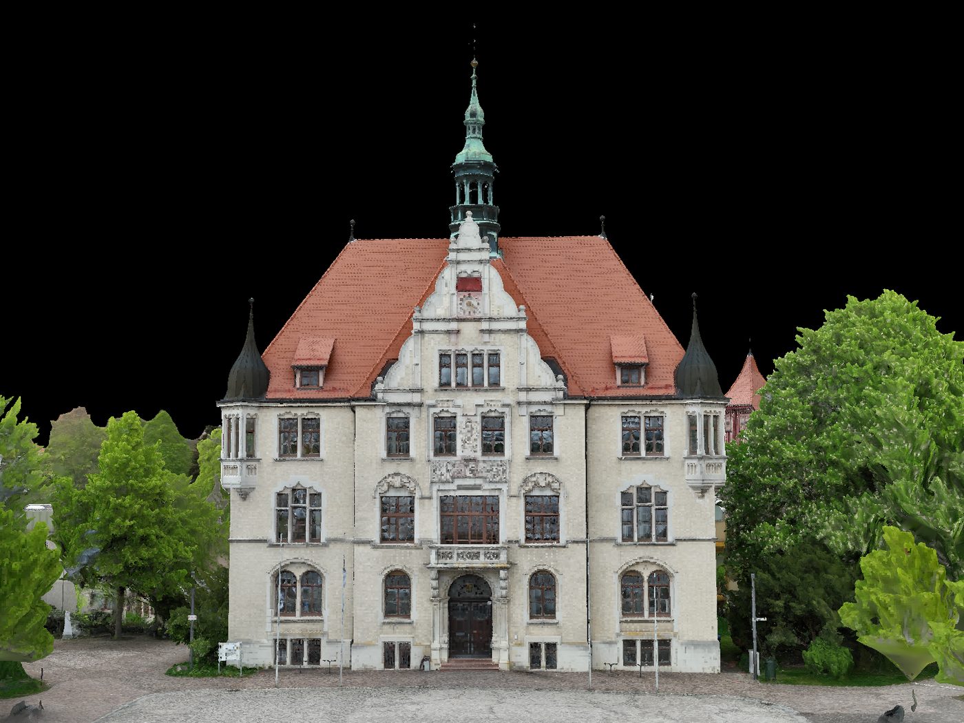 Texturiertes 3D-Mesh eines historischen Rathauses in Baden-Württemberg aus der 3D-Bestandsaufnahme