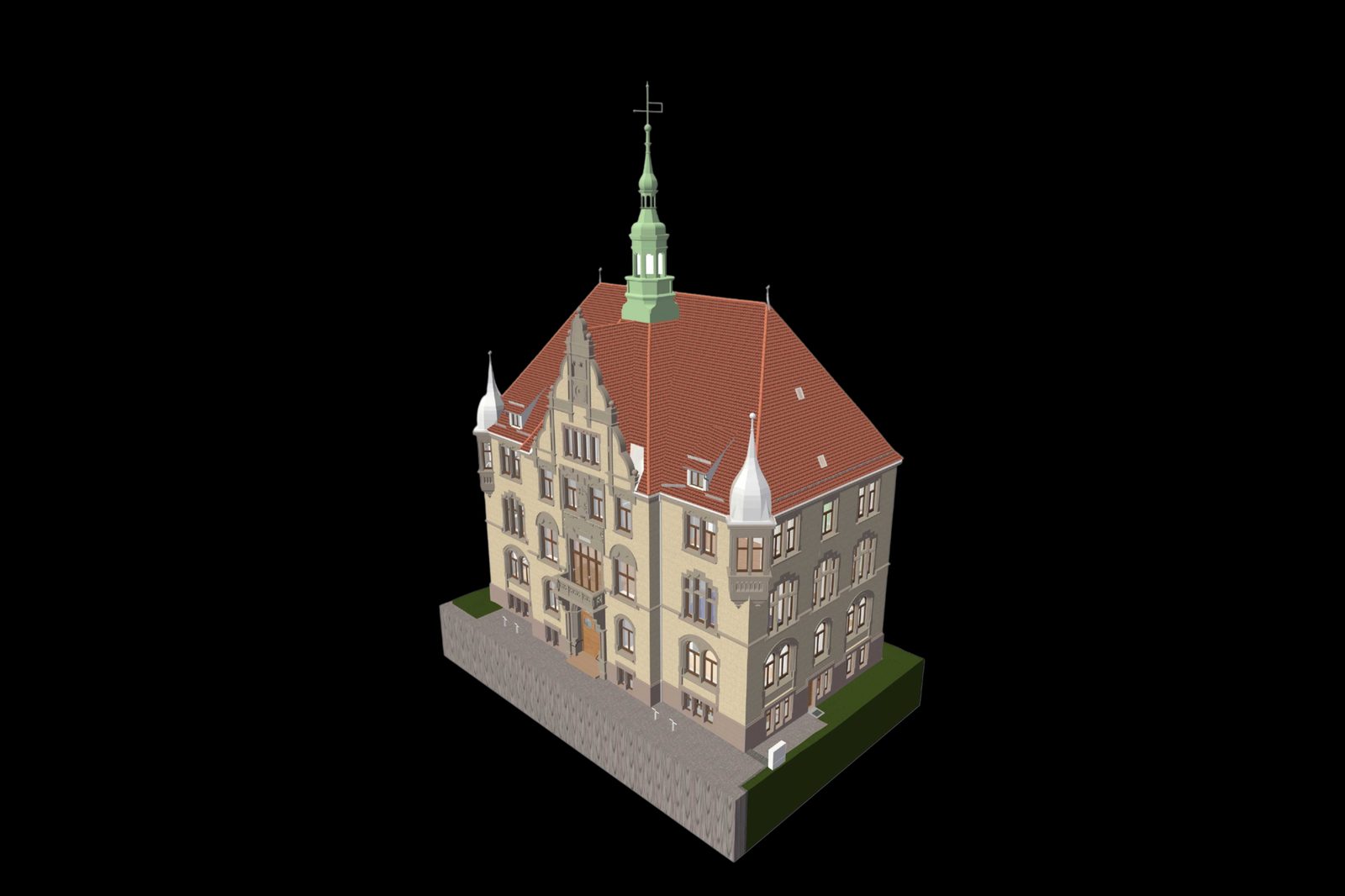 BIM-Bestandsmodell eines historischen Rathauses in Baden-W&uuml;rttemberg aus Laserscan und Drohnenaufnahme