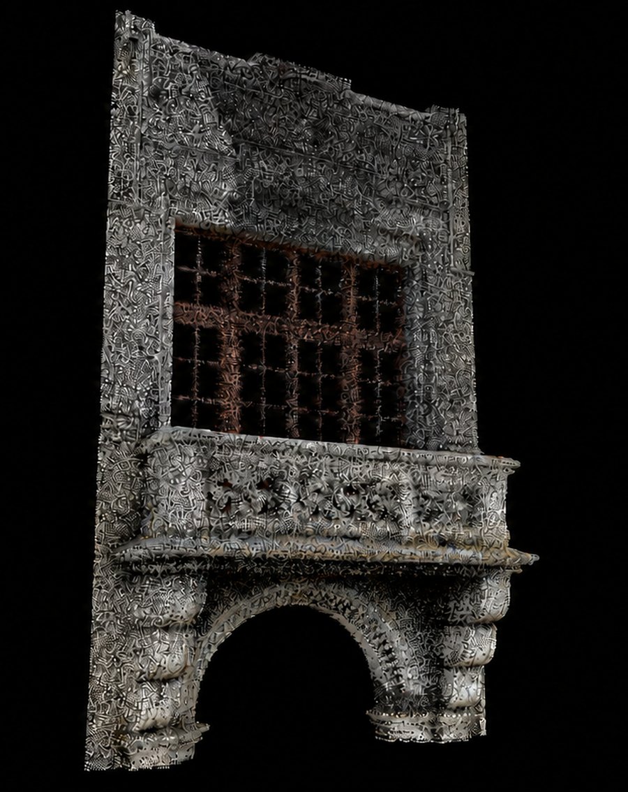 Fassadenportal als Punktwolke aus der Drohnen-Photogrammetrie bei einem historischen Rathaus